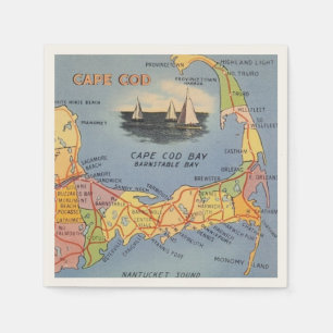 Gamla Cape Cod Massachusetts Karta Pappersservett
