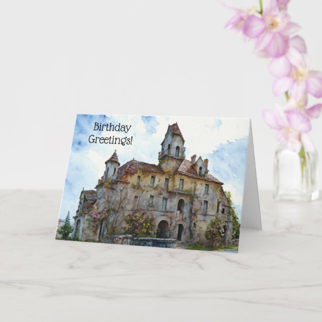 Gamla Castle House Manor Old Timer Birthday Kort (Orkide)