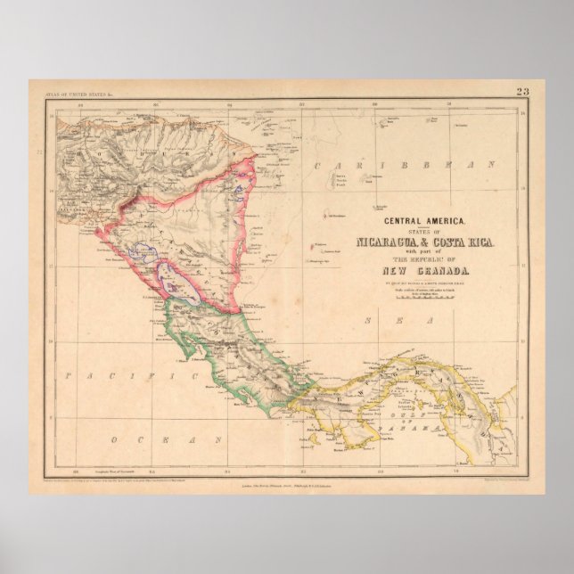 Gamla Centralamerika Karta (1857) Latinamerika Lan Poster (Framsidan)