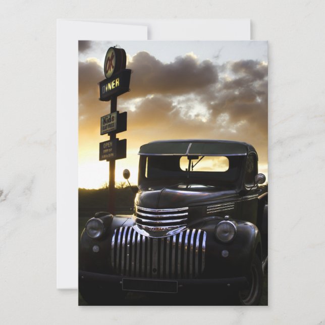 Gamla Chevy Lastbil vid Sunset Inbjudan (Framsida)