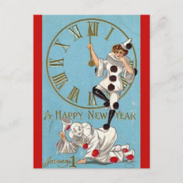 Gamla Clowner Vid Midnatt Gott Nytt År Vykort