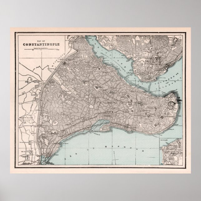 Gamla Constantinopel Karta (1893) Vintage Istanbul Poster (Framsidan)