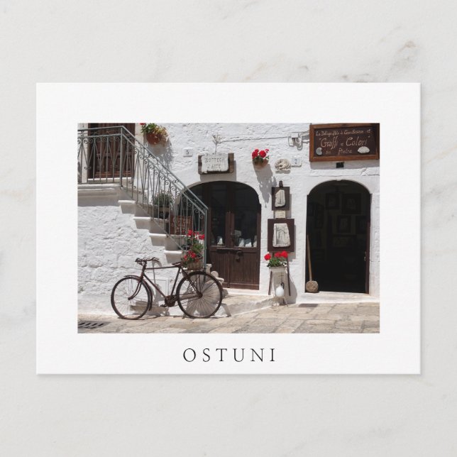 Gamla cyklar och storefront i Apulia Vykort (Framsida)