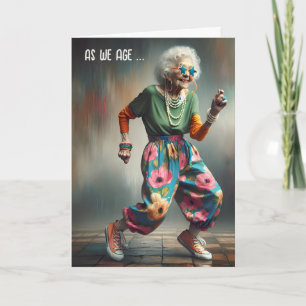 Gamla Dam som dansar gammal födelsedag Kort