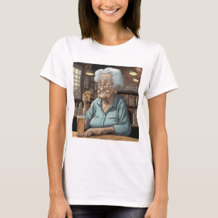 Gamla Dam som dricker ett "Tap Beer" och "Shot" T Shirt