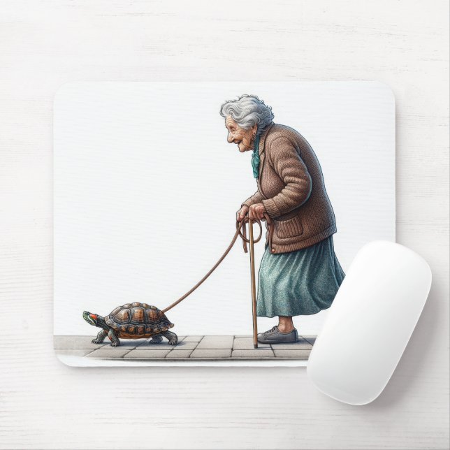 Gamla Dam Walking Her Turtle Musmatta (Med mus)