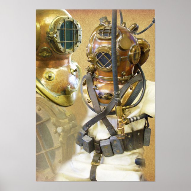 Gamla djuphavsdykande kostym och helmet poster (Framsidan)