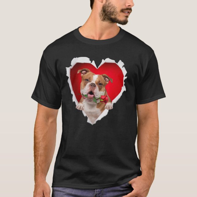 Gamla engelska Bulldog Hund Ro Heart Valentines da T Shirt (Framsida)