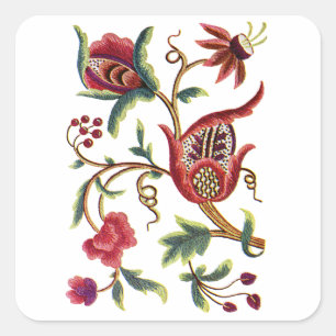 Gamla engelska Jacobean Embroidery Fyrkantigt Klistermärke