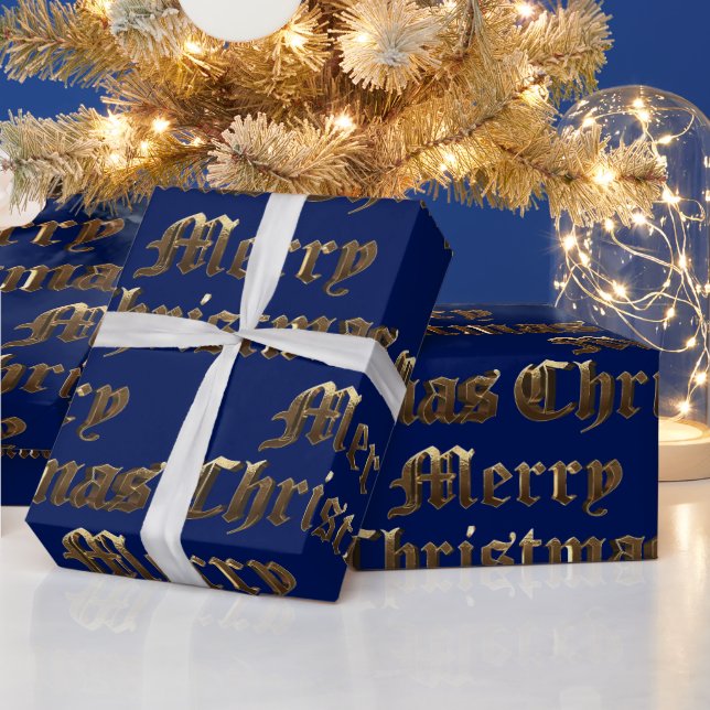 Gamla engelska Lettering Blue och Guld jul Presentpapper (Helgdagar)