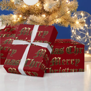 Gamla engelska Lettering Guld och röd jul Presentpapper