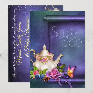 Gamla engelska Ro Tea Party Sip & See Baby Shower Inbjudningar