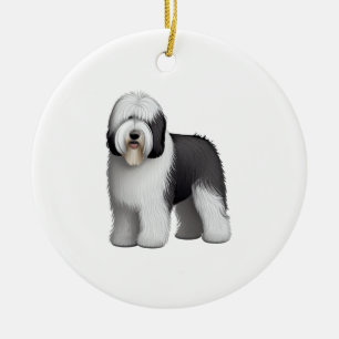 Gamla engelska Sheepdog 10 Julgransprydnad Keramik