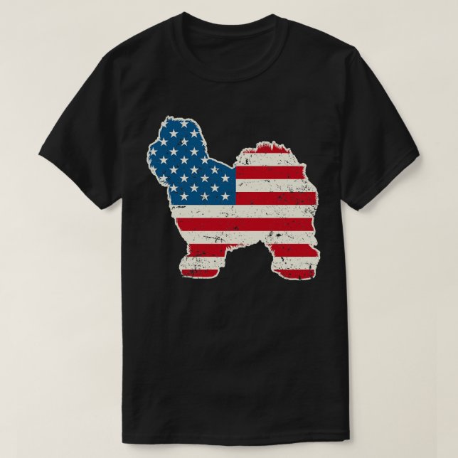 Gamla engelska Sheepdog American Flagga 4:e juli f T Shirt (Design framsida)