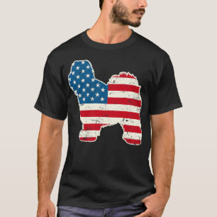 Gamla engelska Sheepdog American Flagga 4:e juli f T Shirt