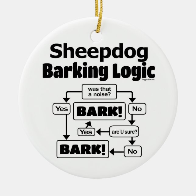 Gamla engelska Sheepdog Barking Logic Julgransprydnad Keramik (Framsidan)