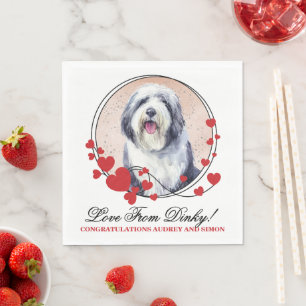 Gamla engelska Sheepdog Bröllop Napkins with Photo Pappersservett