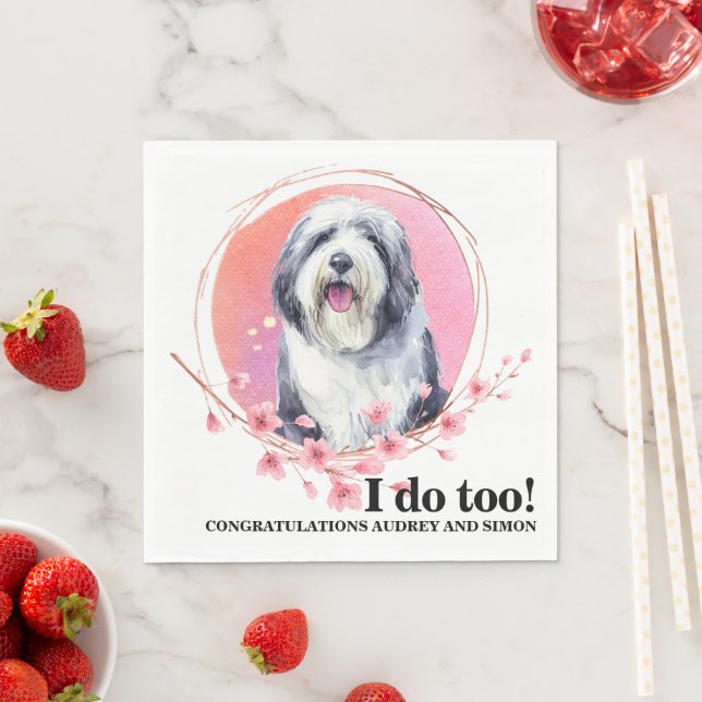 Gamla engelska Sheepdog Bröllop Napkins with Photo Pappersservett (Insitu)