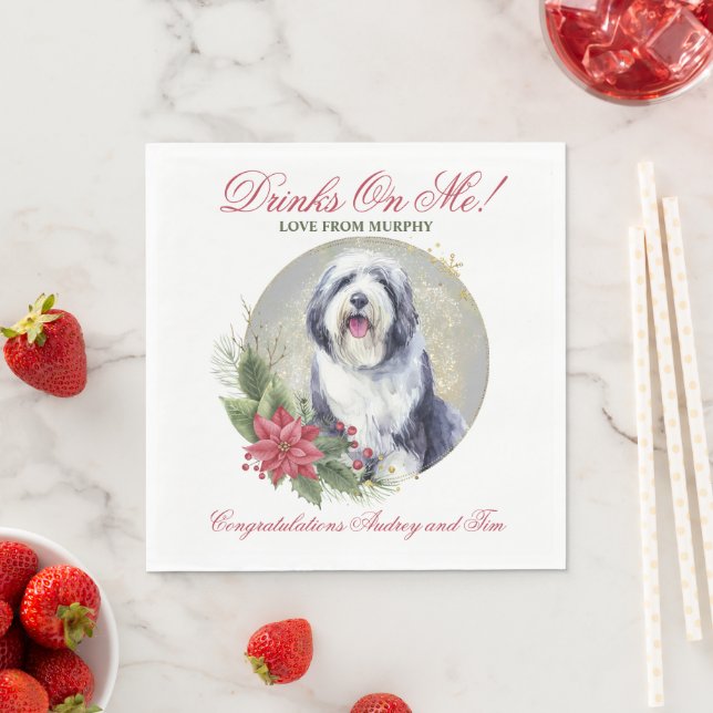 Gamla engelska Sheepdog Bröllop Napkins with Photo Pappersservett (Insitu)