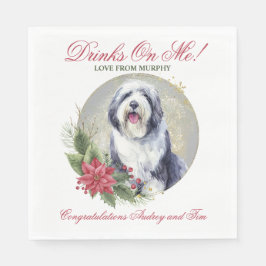 Gamla engelska Sheepdog Bröllop Napkins with Photo Pappersservett