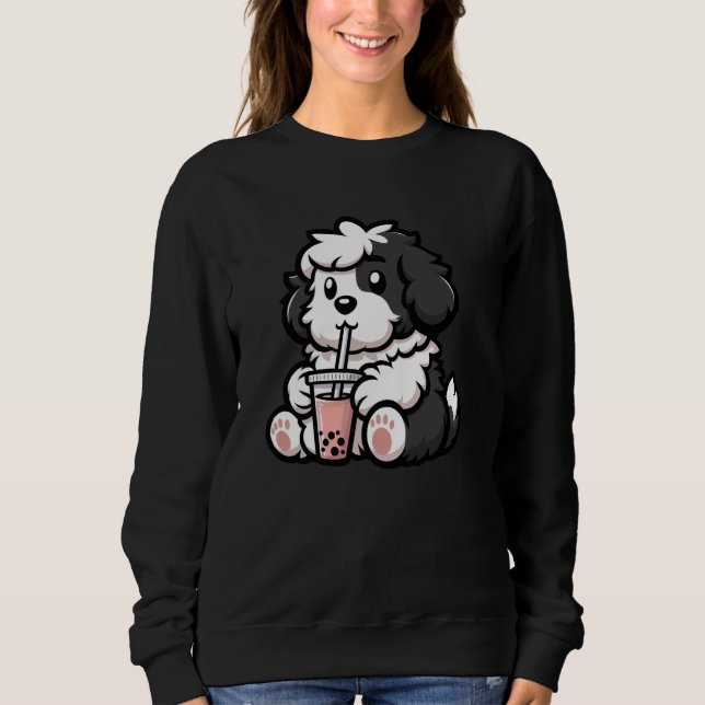 Gamla engelska Sheepdog Bubble Tea Hund Funny Boba T Shirt (Framsida)