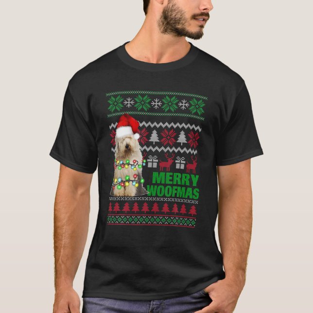 Gamla engelska Sheepdog for Merry Woofmas Ugly Jul T Shirt (Framsida)