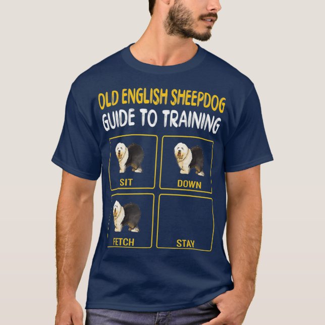 Gamla engelska Sheepdog Guide to Training Hund T Shirt (Framsida)