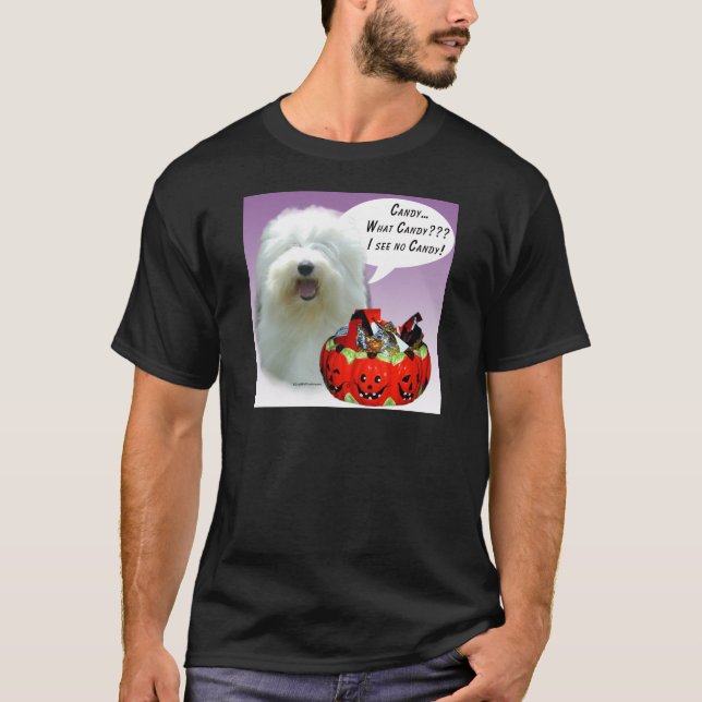 Gamla engelska Sheepdog Halloween Candy Tee (Framsida)