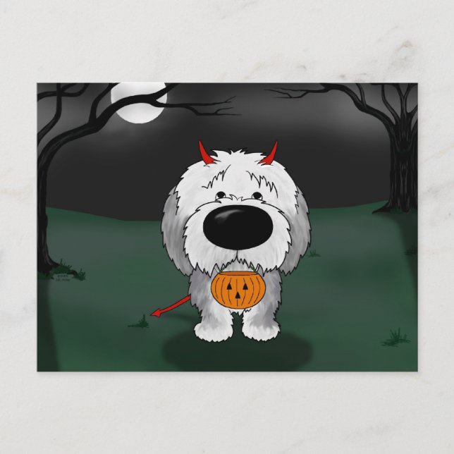 Gamla engelska Sheepdog Halloween Vykort (Framsida)
