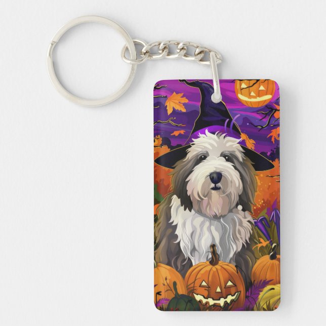 Gamla engelska Sheepdog Halloween Witch Pumpkin (Framsidan)