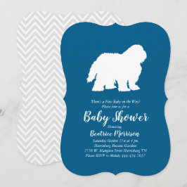 Gamla engelska Sheepdog Hund Baby Shower Boy Blue Inbjudningar