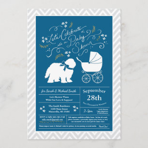 Gamla engelska Sheepdog Hund Baby Shower Boy Blue Inbjudningar