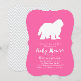 Gamla engelska Sheepdog Hund Baby Shower Girl Rosa Inbjudningar
