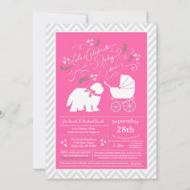 Gamla engelska Sheepdog Hund Baby Shower Girl Rosa Inbjudningar