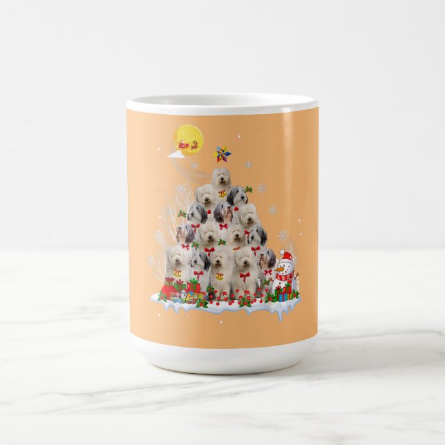 Gamla engelska Sheepdog Hund Reindeer Gräs jul Kaffemugg (Center)