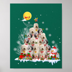 Gamla engelska Sheepdog Hund Reindeer Gräs jul Poster