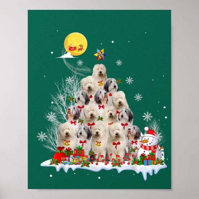 Gamla engelska Sheepdog Hund Reindeer Gräs jul Poster (Framsidan)