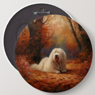 Gamla engelska Sheepdog i Höst löv Fall Inspire Knapp