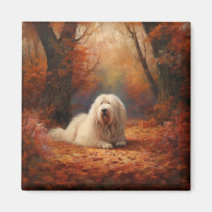 Gamla engelska Sheepdog i Höst löv Fall Inspire Magnet