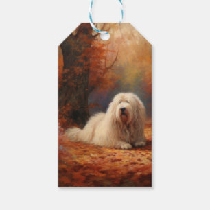 Gamla engelska Sheepdog i Höst löv Fall Inspire Presentetikett