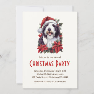 Gamla engelska Sheepdog i Santa Hat-julen Party Inbjudningar