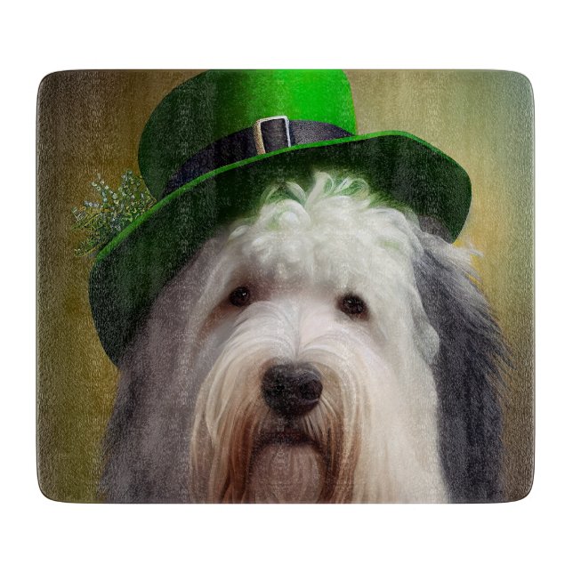 Gamla engelska Sheepdog i St. Patrick Dress (Framsidan)