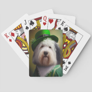 Gamla engelska Sheepdog i St. Patrick Dress Casinokort