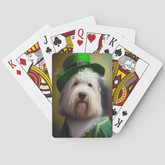 Gamla engelska Sheepdog i St. Patrick Dress Casinokort (Baksidan)