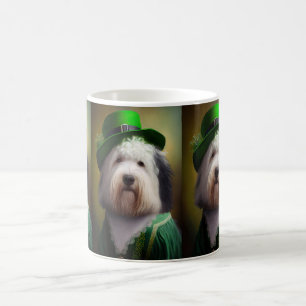 Gamla engelska Sheepdog i St. Patrick Dress Kaffemugg
