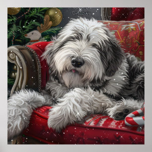 Gamla engelska Sheepdog-julfesten Poster