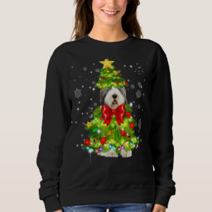 Gamla engelska Sheepdog Julgran Light Julafton Hun T Shirt