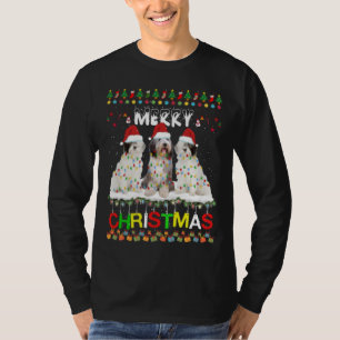 Gamla engelska Sheepdog Julgran Light Julafton Hun T Shirt