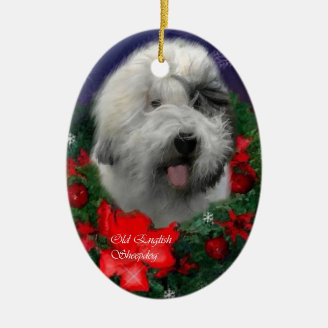 Gamla engelska Sheepdog-julklappar Ornament (Framsidan)