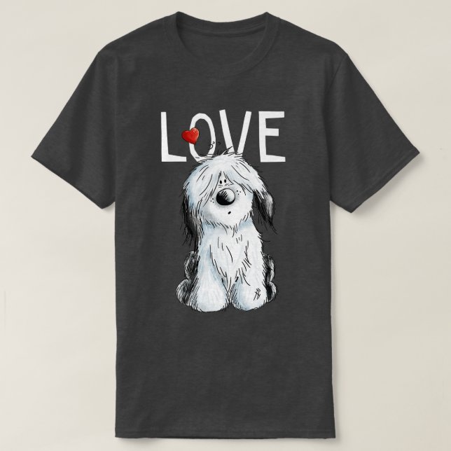Gamla engelska Sheepdog Kärlek I Hund Tee Bobtail  (Design framsida)